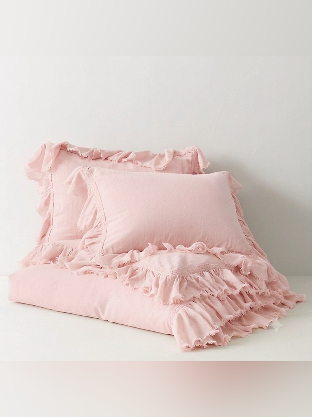 RH Teen Ruffle Linen Blend Duvet Cover - Light Pink  Twin - Restoration Hardware